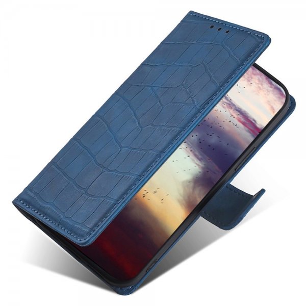 iPhone 14 Pro Kotelo Krokotiilikuvio Sininen