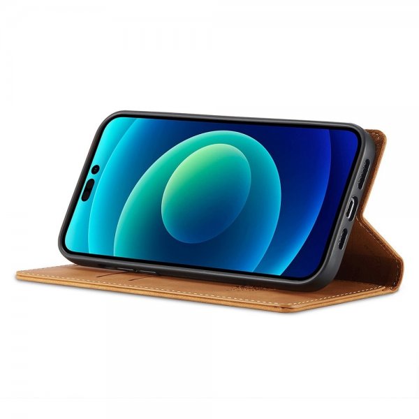 iPhone 14 Pro Kotelo Korttitaskulla Flip Ruskea