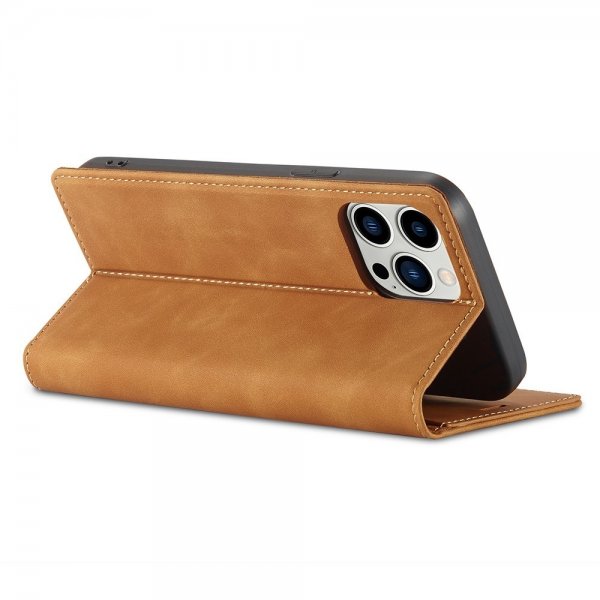 iPhone 14 Pro Kotelo Korttitaskulla Flip Ruskea