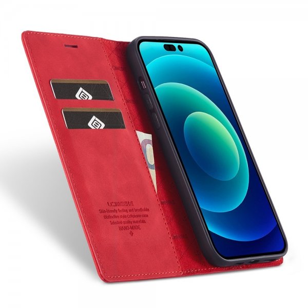 iPhone 14 Pro Kotelo Korttitaskulla Flip Punainen