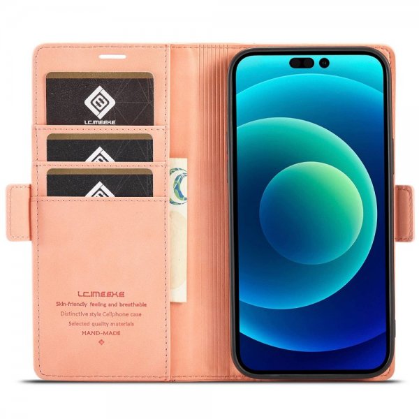 iPhone 14 Pro Kotelo Korttitaskulla Flip Vaaleanpunainen