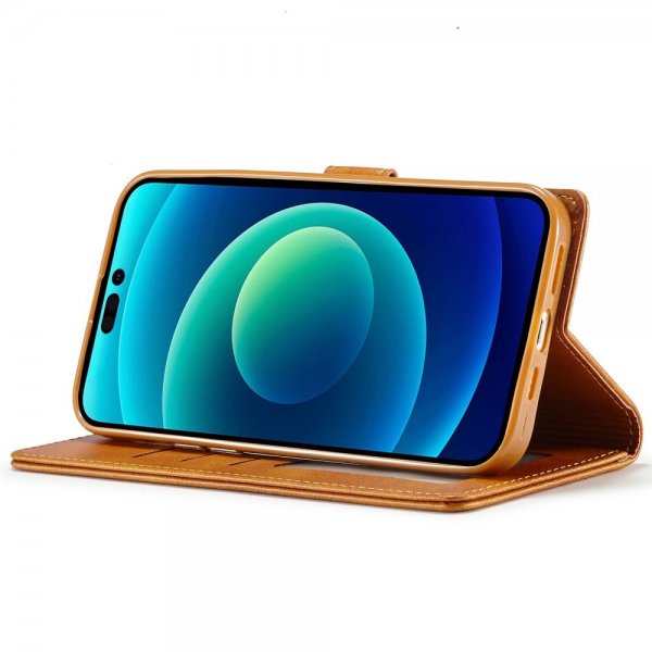 iPhone 14 Pro Kotelo Korttitaskulla Telinetoiminto Vaaleanruskea