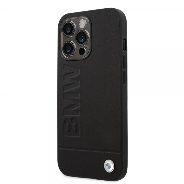 iPhone 14 Pro Max Kuori Hot Stamp Metal Logo Musta