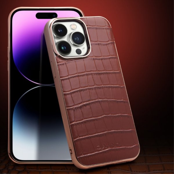 iPhone 14 Pro Max Kuori Krokotiilikuvioinen MagSafe Ruskea