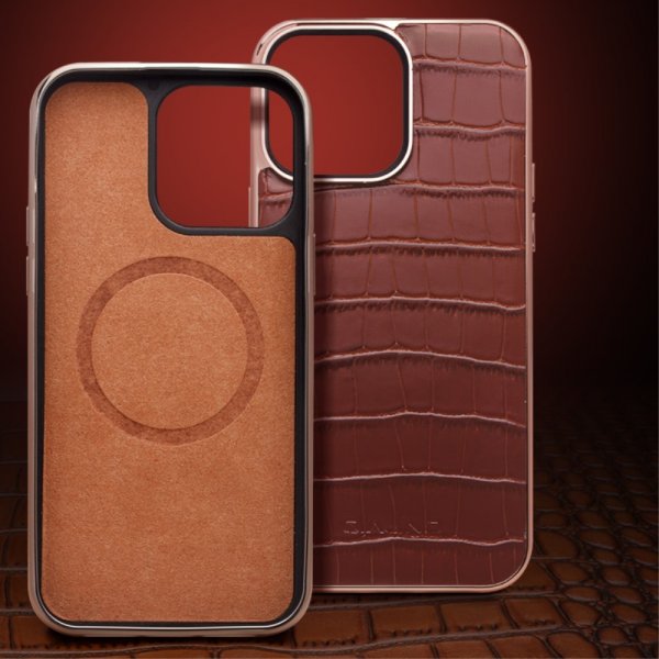 iPhone 14 Pro Max Kuori Krokotiilikuvioinen MagSafe Ruskea