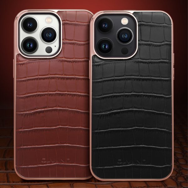 iPhone 14 Pro Max Kuori Krokotiilikuvioinen MagSafe Ruskea