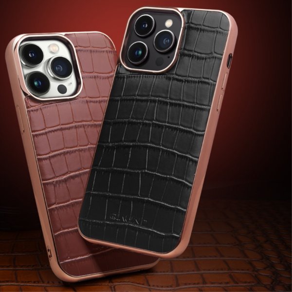 iPhone 14 Pro Max Kuori Krokotiilikuvioinen MagSafe Ruskea