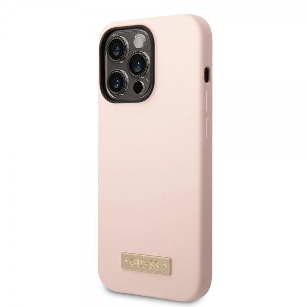 iPhone 14 Pro Max Kuori Silicone Metal Plate MagSafe Vaaleanpunainen