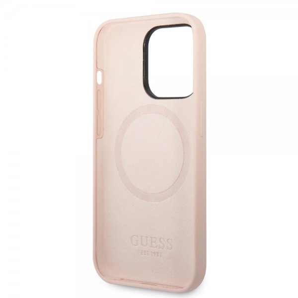 iPhone 14 Pro Max Kuori Silicone Metal Plate MagSafe Vaaleanpunainen