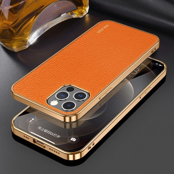 iPhone 14 Pro Kuori Litchikuvio Pinnoitettu reuna Oranssi