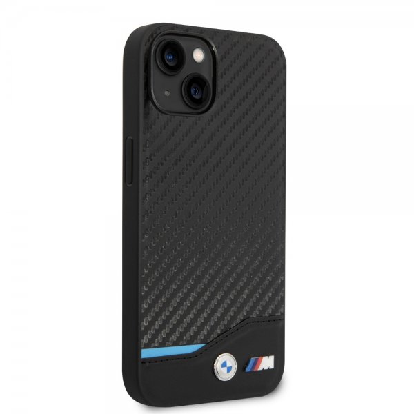 iPhone 14 Kuori Carbon Effect Printed Logo Musta