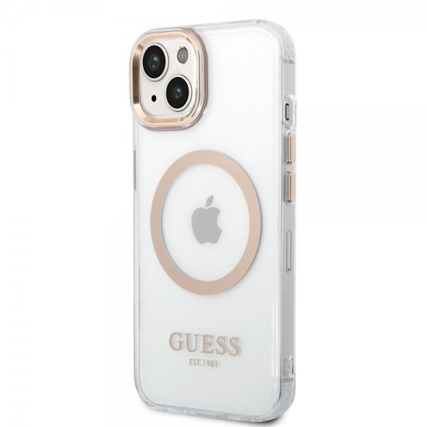 iPhone 14 Kuori Transparent MagSafe Kulta Läpinäkyvä