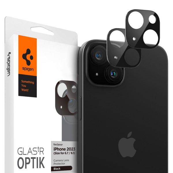 iPhone 14/15/iPhone 14/15 Plus Kameralinsskydd Glas.tR Optik Svart 2-pack