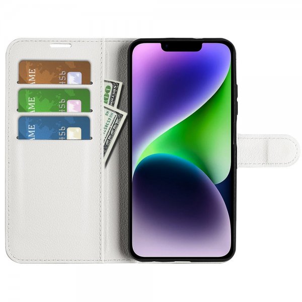 iPhone 15 Plus Kotelo Litchi Valkoinen