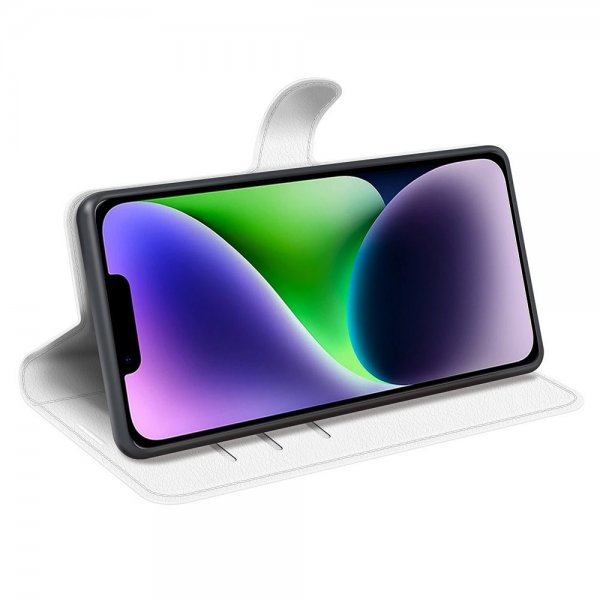 iPhone 15 Plus Kotelo Litchi Valkoinen