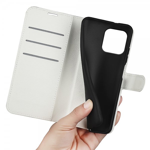 iPhone 15 Plus Kotelo Litchi Valkoinen