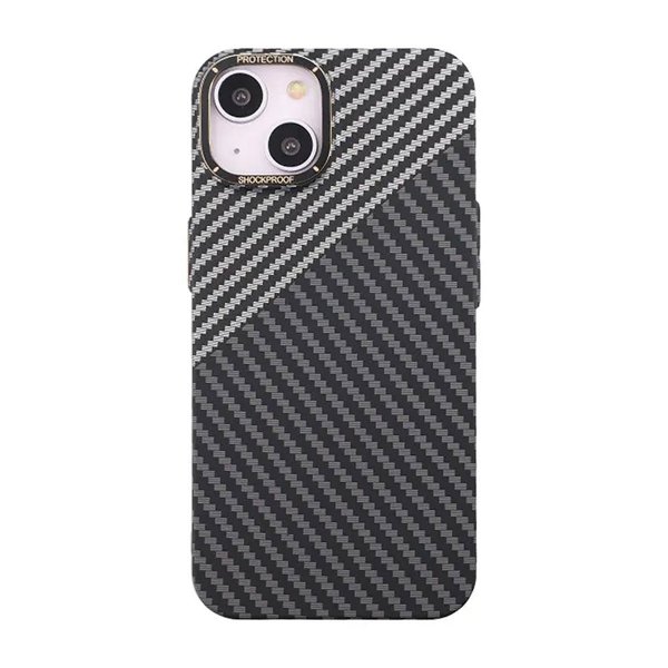 iPhone 15 Plus Kuori Hiilikuitukuvio Musta Valkoinen