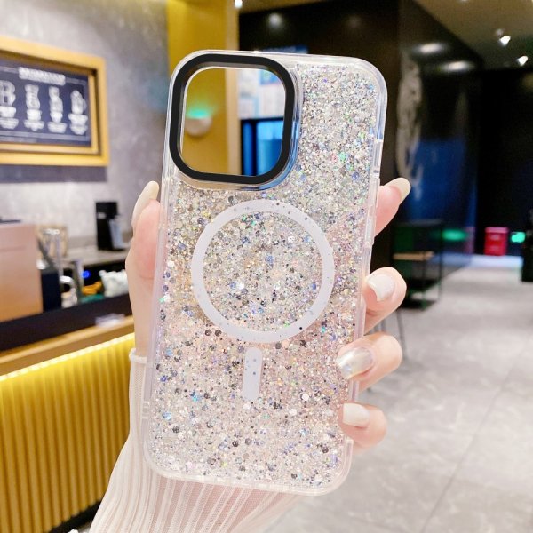 iPhone 15 Plus Kuori Glitter MagSafe Valkoinen
