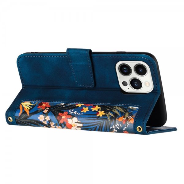 iPhone 15 Pro Max Kotelo Kukkakuvio Tummansininen