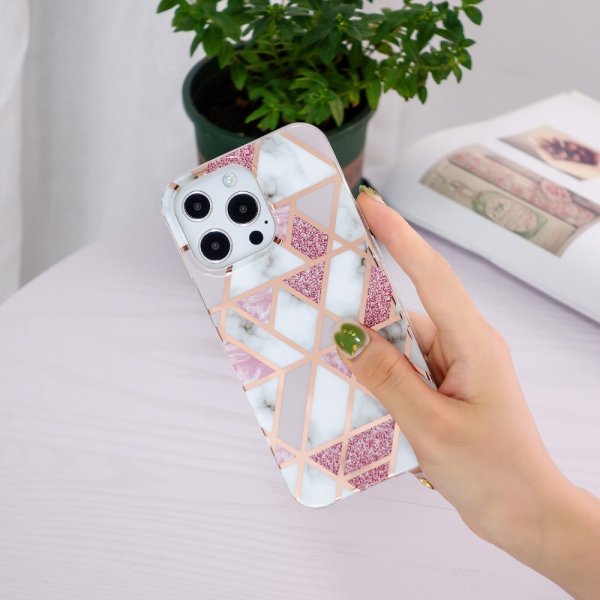 iPhone 15 Pro Max Kuori Marmorikuvio Vaaleanpunainen Harmaa