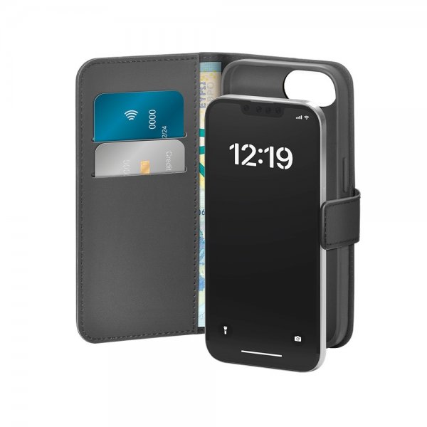 iPhone 16e/17e Kotelo Wallet Stand Musta