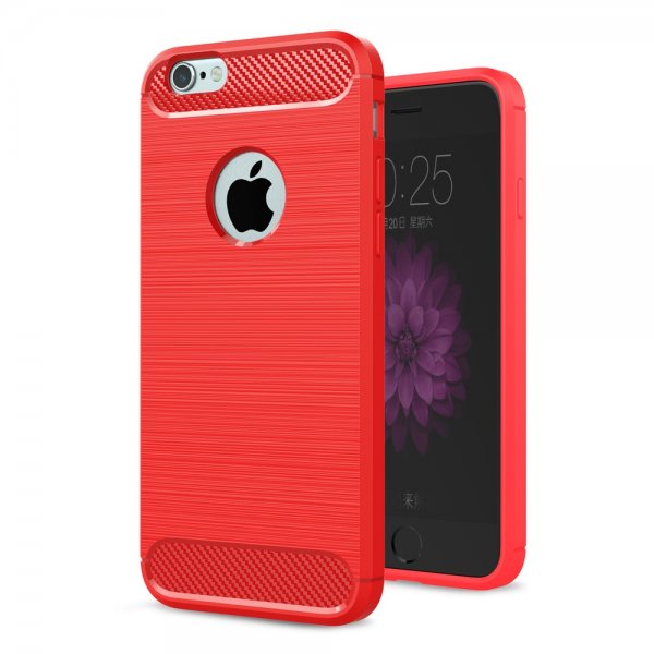 iPhone 6/6S Plus Kuori Harjattu Hiilikuiturakenne Punainen