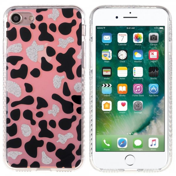 iPhone 7/8/SE Kuori Leopardikuvio Musta Valkoinen