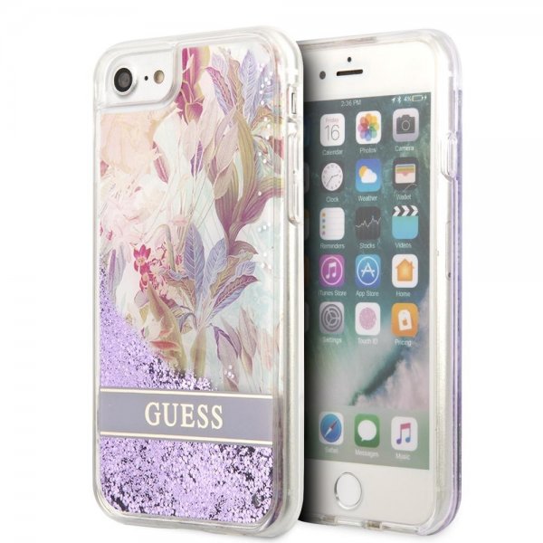 iPhone 7/8/SE Skal Liquid Glitter Flower Pattern Lila