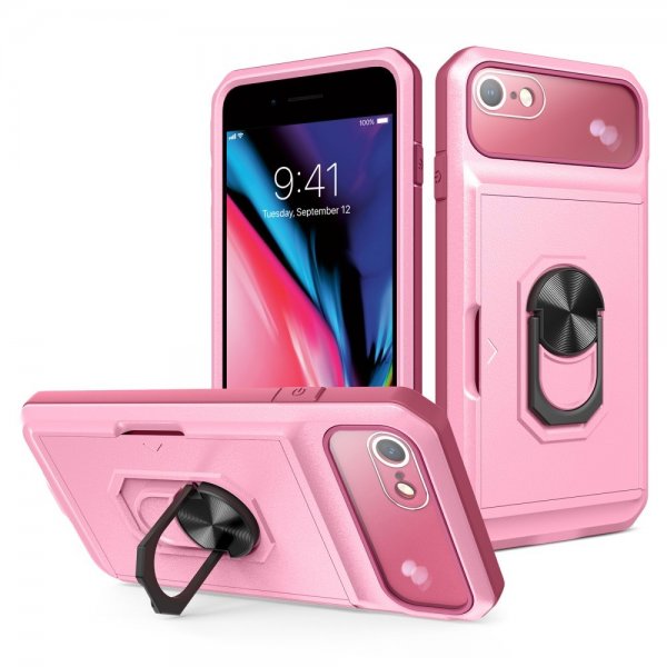 iPhone 7/8/SE Kuori Metallilautanen jalustatoiminnolla Vaaleanpunainen