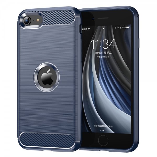 iPhone SE 2020/2022 Kuori Harjattu Hiilikuiturakenne Sininen