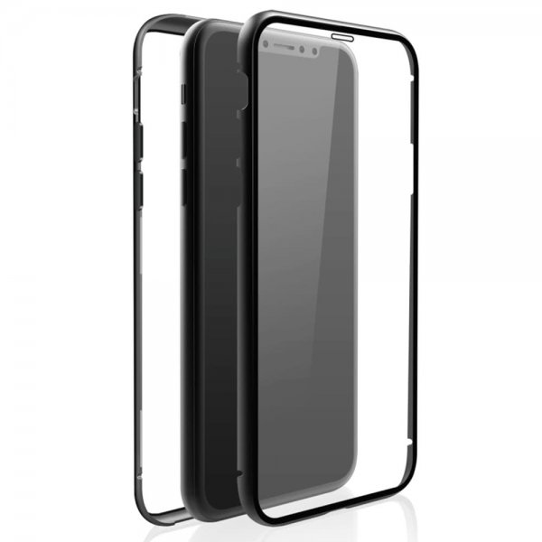 iPhone X/Xs Kuori 360° Real Glass Case Musta Läpinäkyvä