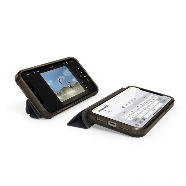 Origami Folio varten iPhone 12/12 Pro Tummansininen