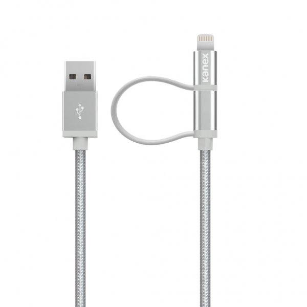 DuraBraid Lightning + Micro USB-kombination 1.2M kabel. Silver