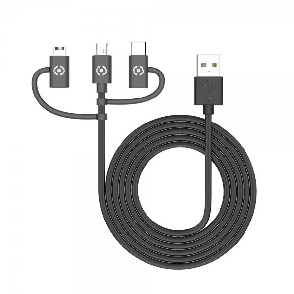 Kaapeli 3in1 Micro-USB/USB-C/Lightning 1m Musta
