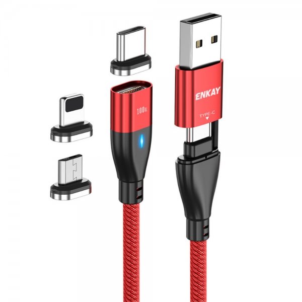 Kaapeli 6-in-1 USB-A/USB-C to Lightning/Micro USB/USB-C 100W 2m Punainen