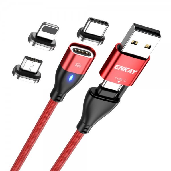Kaapeli 6-in-1 USB-A/USB-C to Lightning/Micro USB/USB-C 60W 2m Punainen