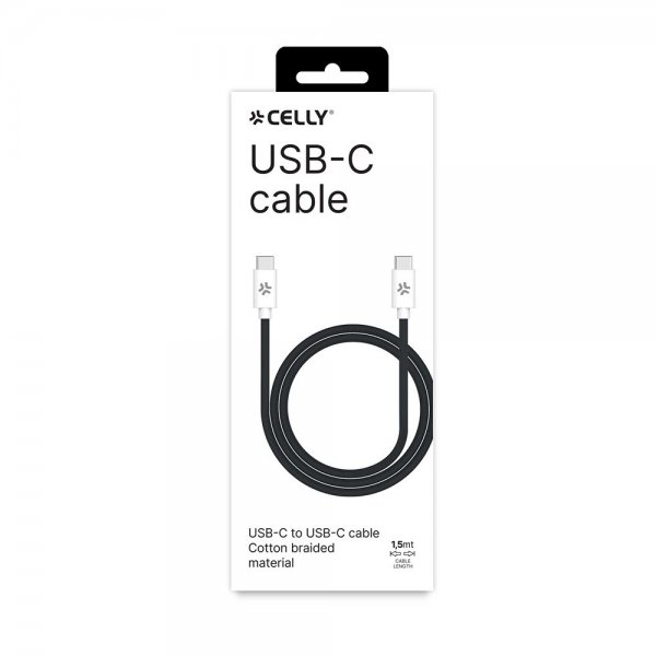 Kaapeli Cotton Braided USB-C/USB-C 1.5m Musta