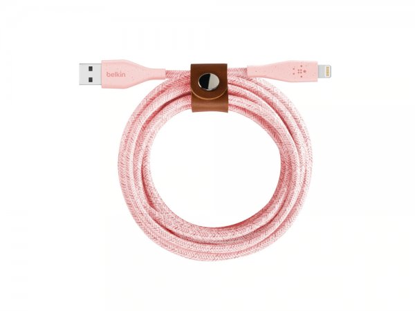 Kaapeli DuraTek Plus Lightning USB-A Hihnalla Vaaleanpunainen