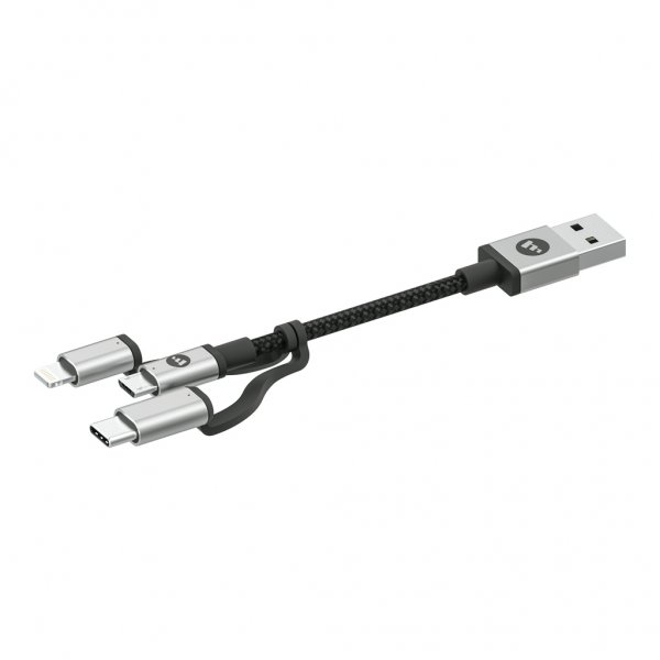 Kaapeli USB-A että Micro/USB-C/Lightning 1m Musta