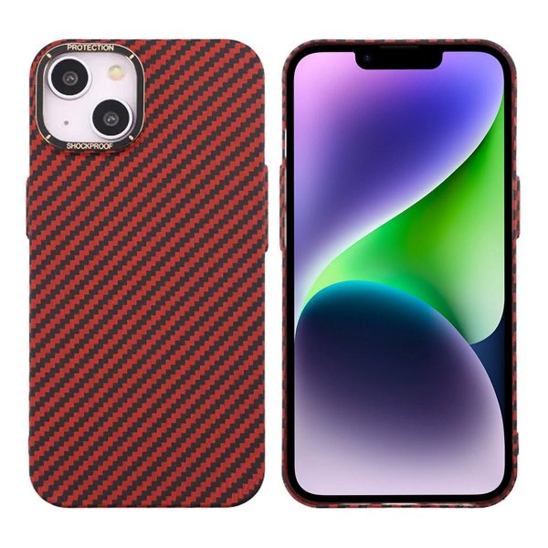 iPhone 14 Plus Kuori Hiilikuitukuvio Punainen