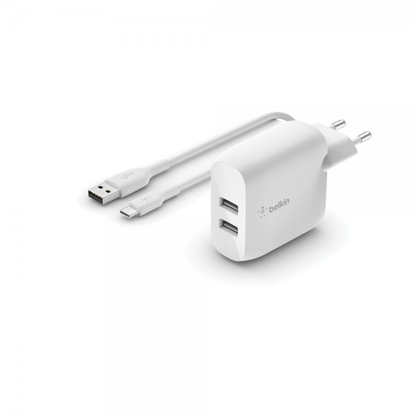 Laturi BOOST↑CHARGE™ Dual USB-A 24W + USB-A USB-C Kaapeli Valkoinen