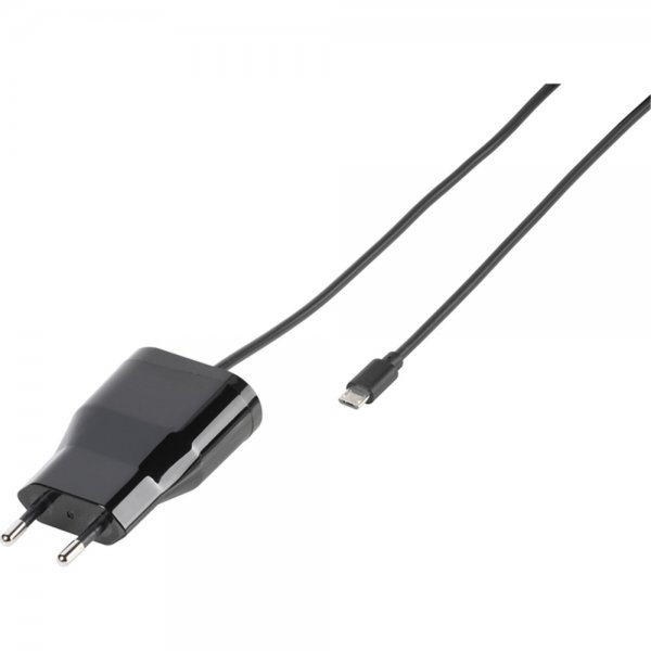 Laturi med integrerad Micro-USB Kaapeli 1 meter 1A Musta