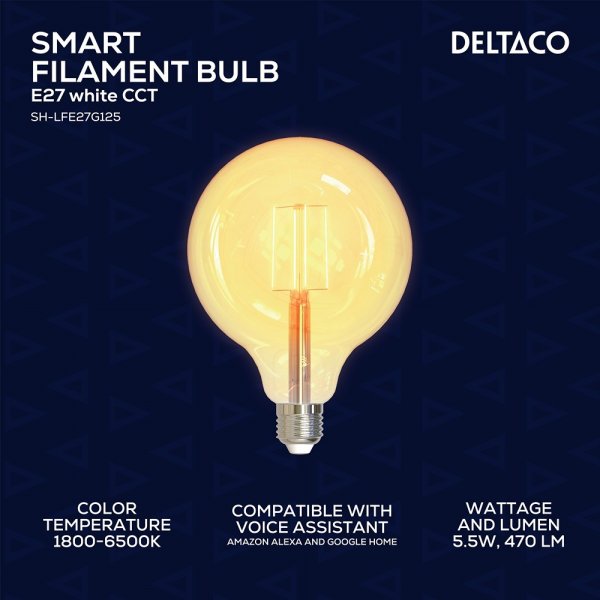 LED-lamppu Filament E27 WiFi G125 5.5W