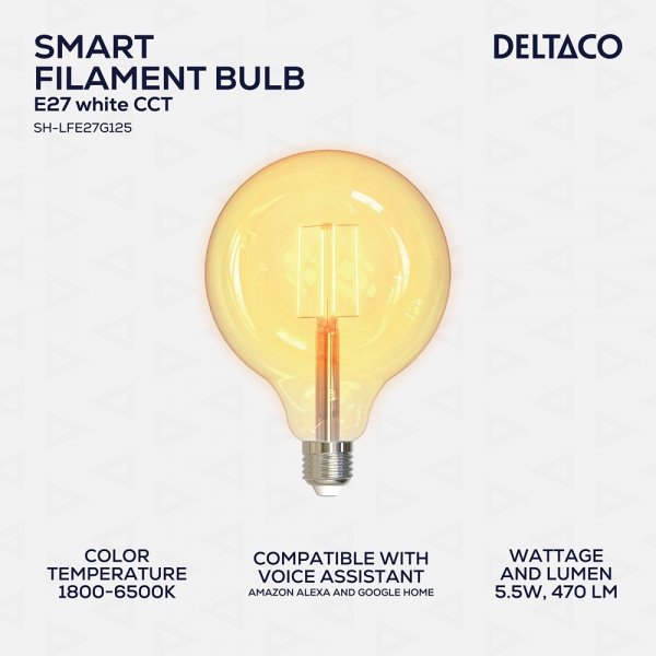 LED-lamppu Filament E27 WiFi G125 5.5W