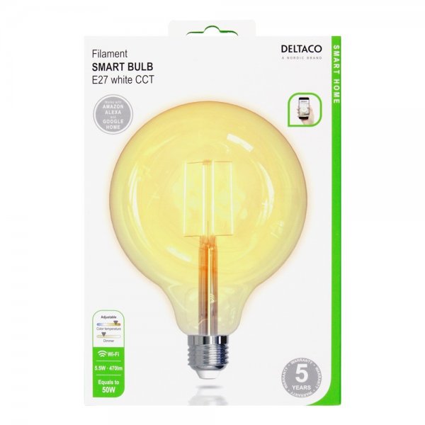 LED-lamppu Filament E27 WiFi G125 5.5W