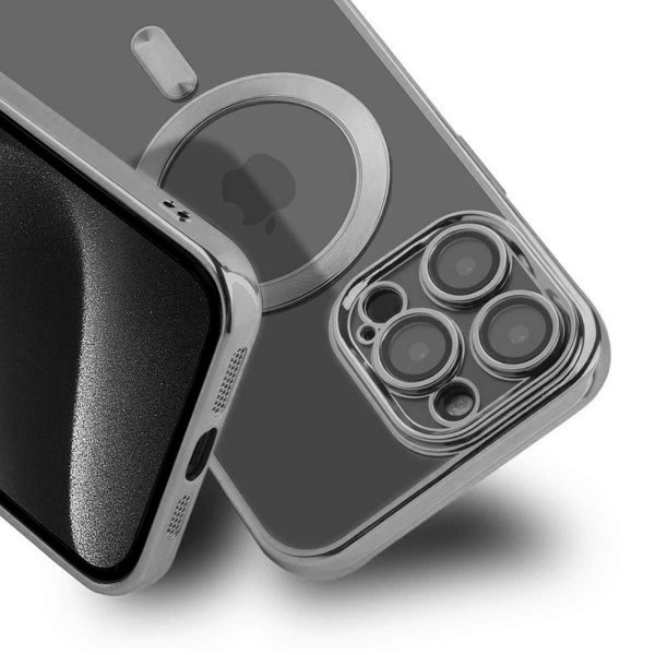 iPhone 15 Pro Kuori Kimalle Läpinäkyvä MagSafe Hopea