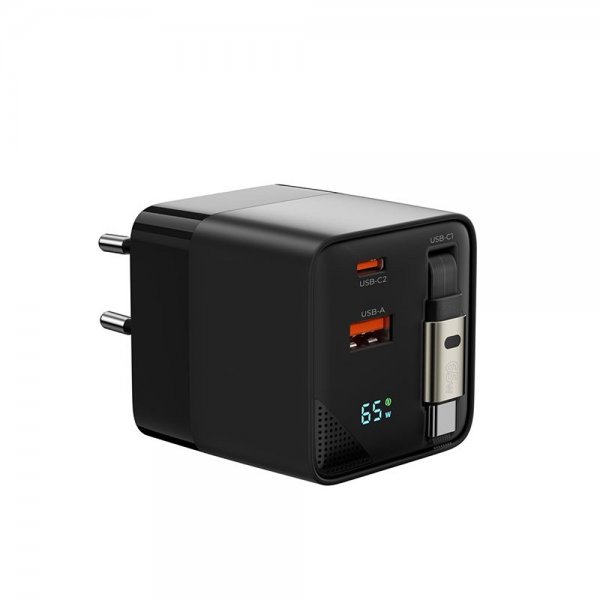 Laturi Display GaN 65W Sisäänrakennettu Usb-C-Kaapeli