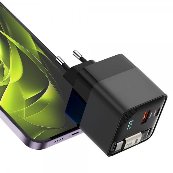 Laturi Display GaN 65W Sisäänrakennettu Usb-C-Kaapeli