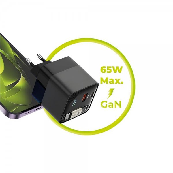 Laturi Display GaN 65W Sisäänrakennettu Usb-C-Kaapeli