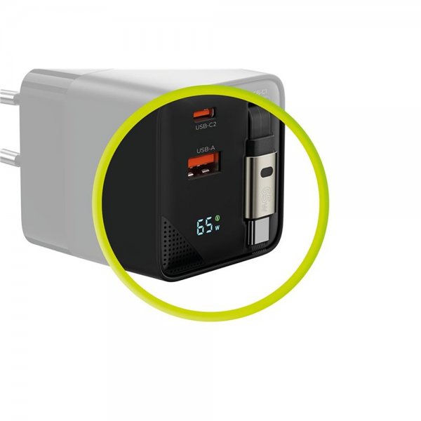 Laturi Display GaN 65W Sisäänrakennettu Usb-C-Kaapeli